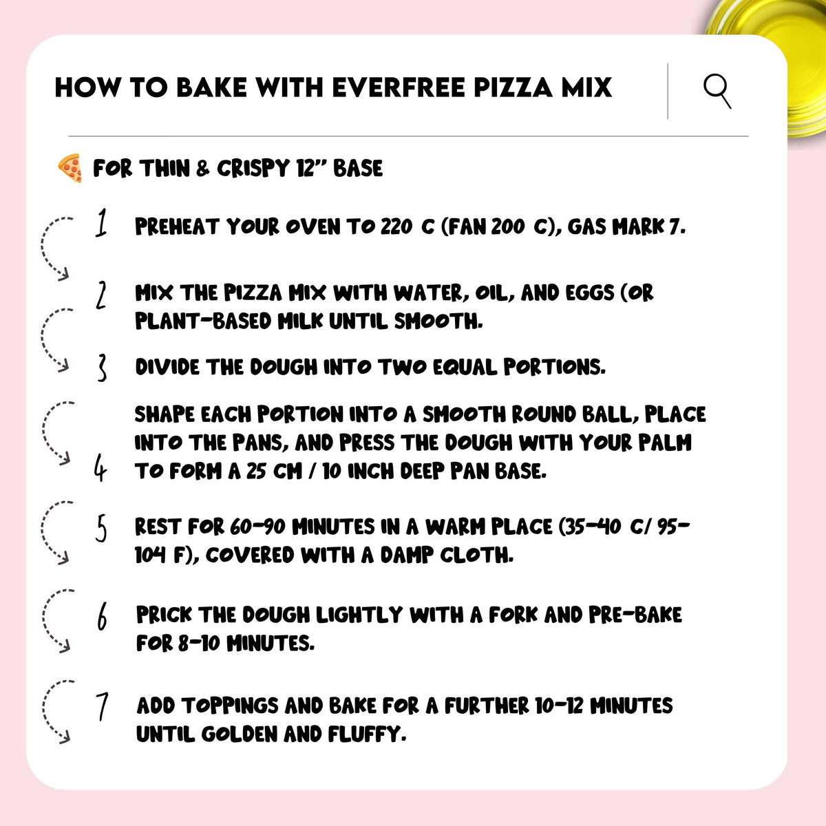 Step-by-step baking instructions for EverFree Gluten-Free Sourdough Pizza Mix