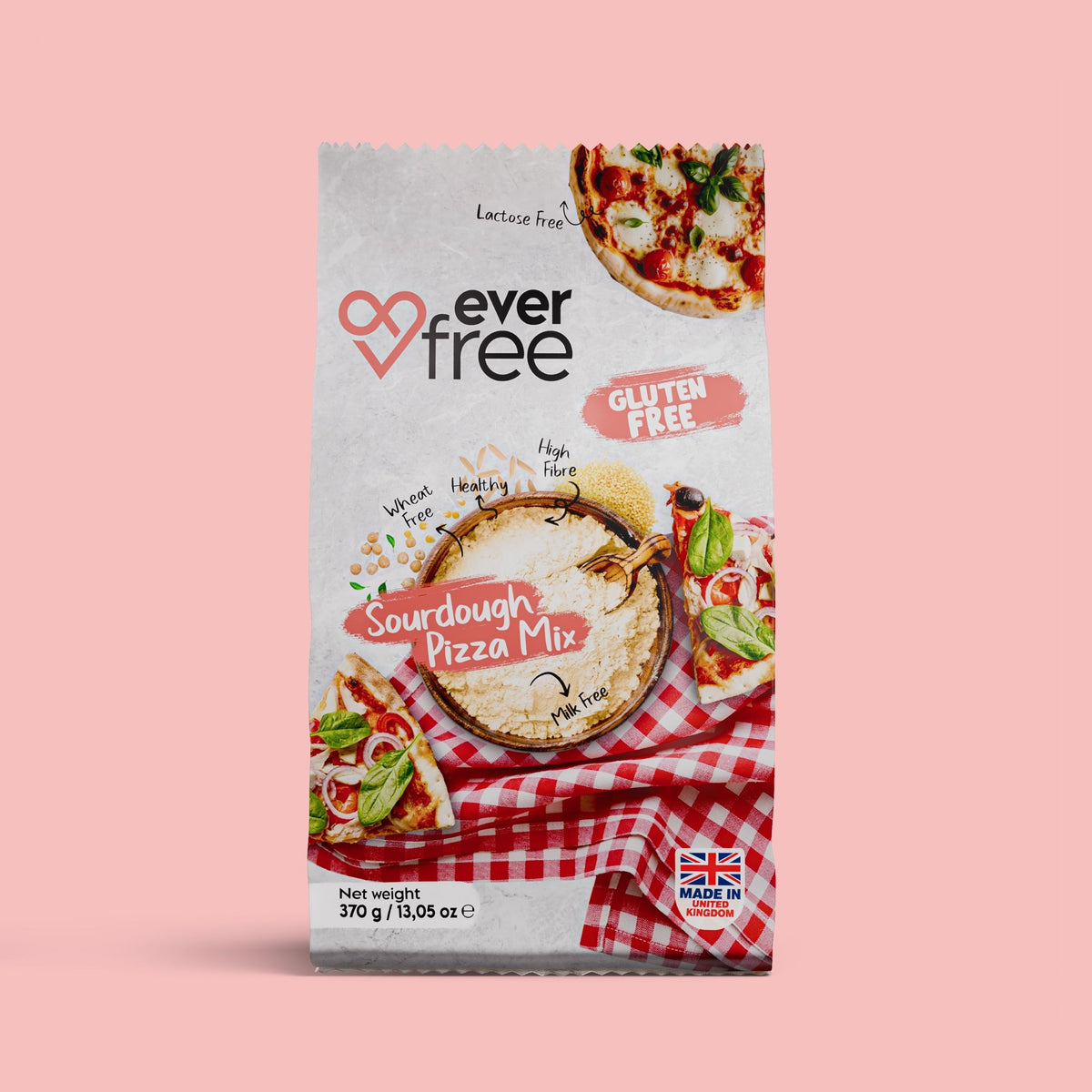 EverFree Gluten-Free Sourdough Pizza Mix 370g, front of pack