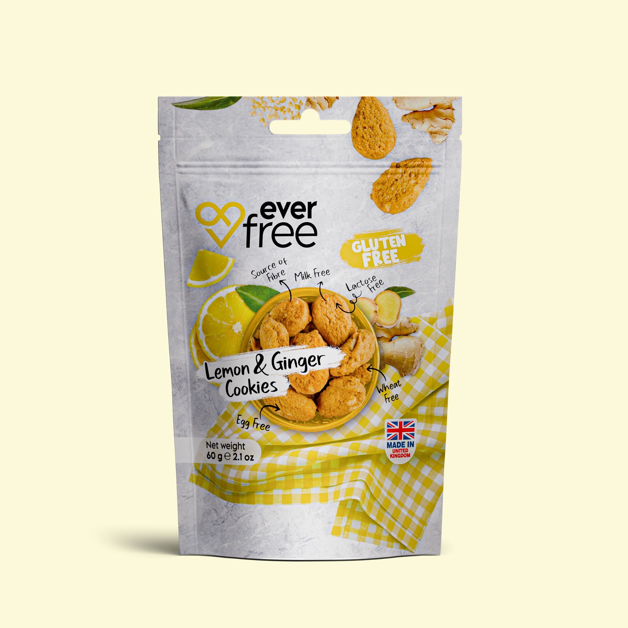 EverFree Lemon and Ginger Gluten-Free Cookies - 90g | Pack of 3