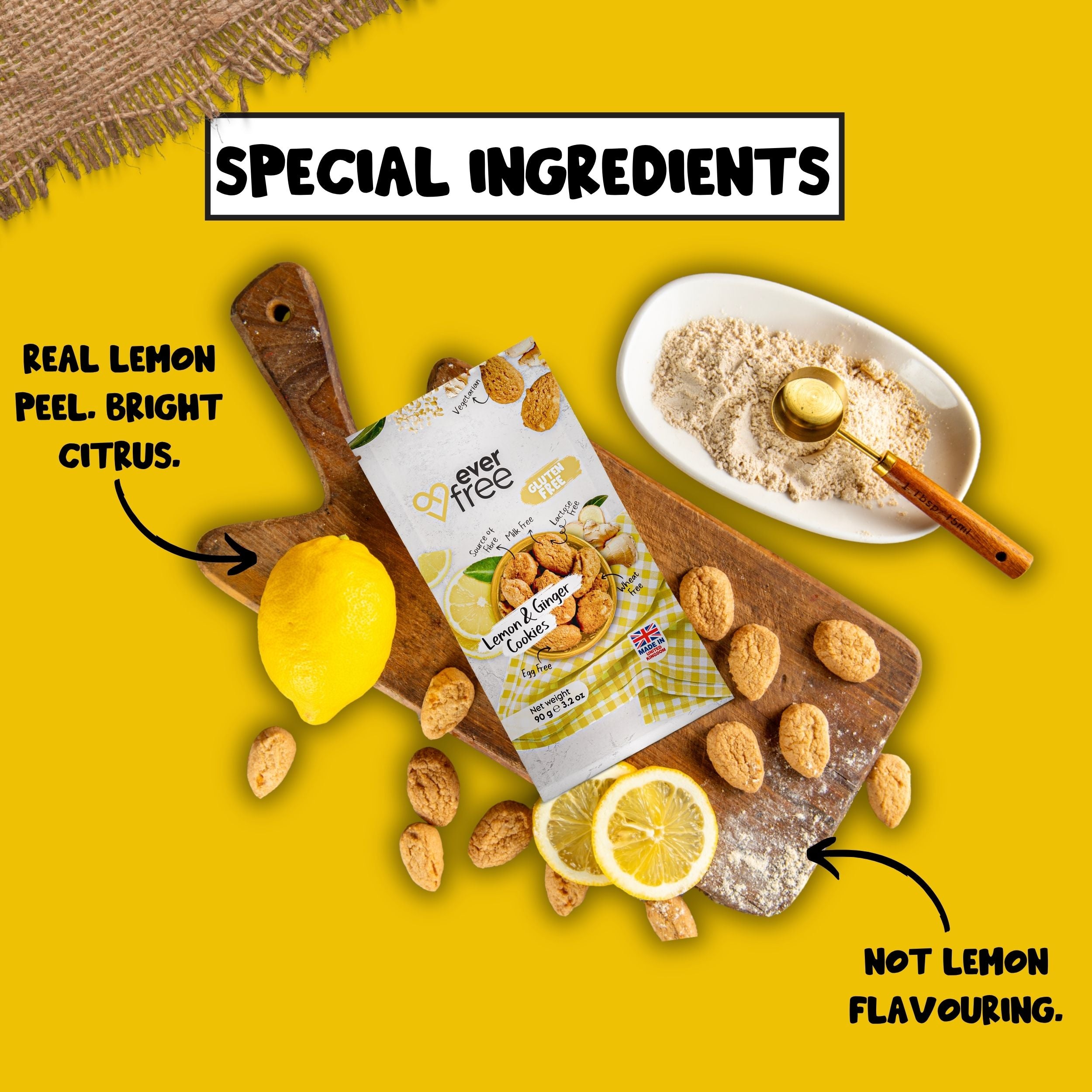 EverFree Lemon and Ginger Gluten-Free Cookies - 90g | Pack of 3