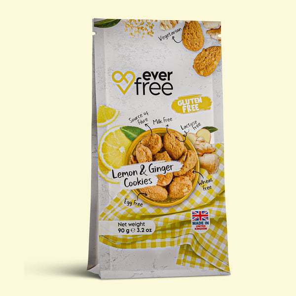 EverFree Lemon & Ginger Gluten-Free Cookies 90g, front of pack