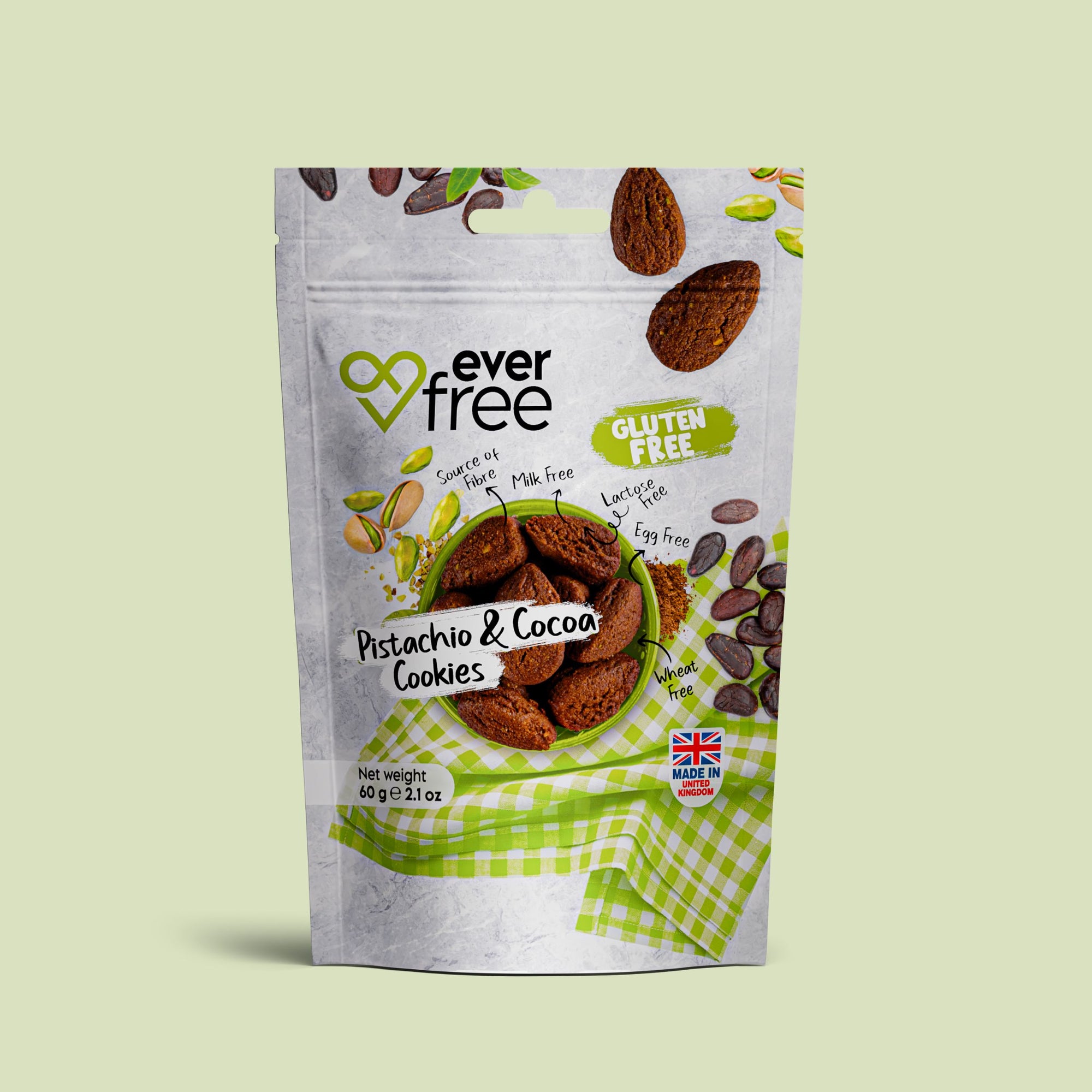 EverFree Pistachio and Cocoa Gluten-Free Cookies - 90g | Pack of 3