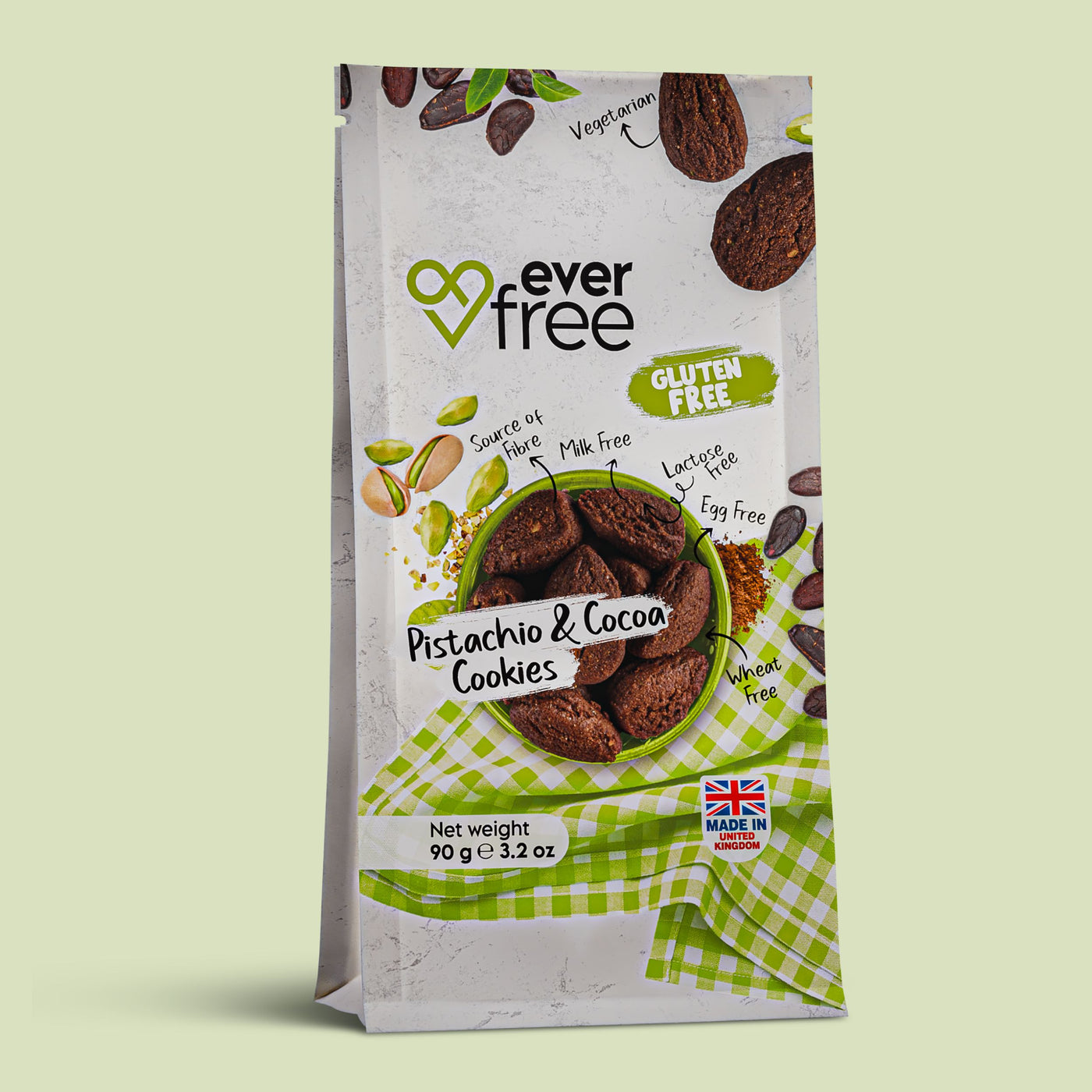EverFree Pistachio and Cocoa Gluten-Free Cookies - 90g | Pack of 3