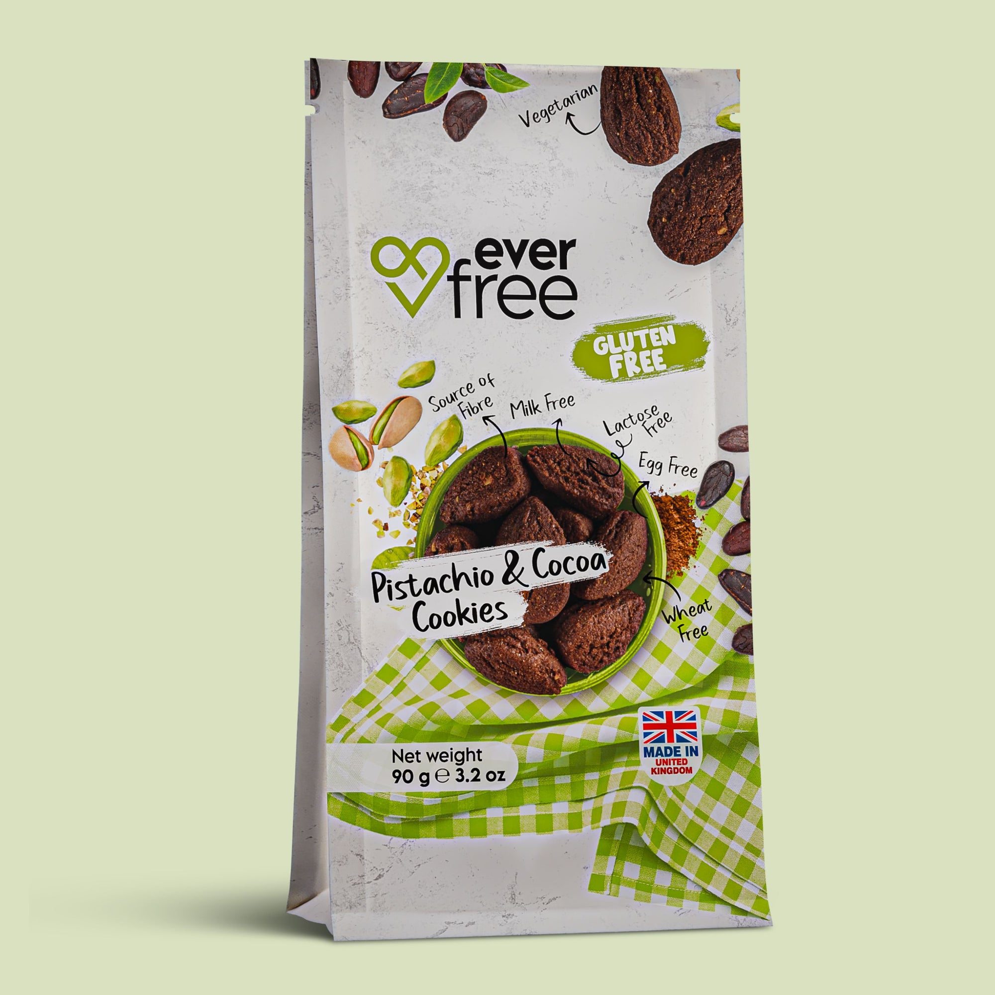 EverFree Pistachio and Cocoa Gluten-Free Cookies - 90g | Pack of 3